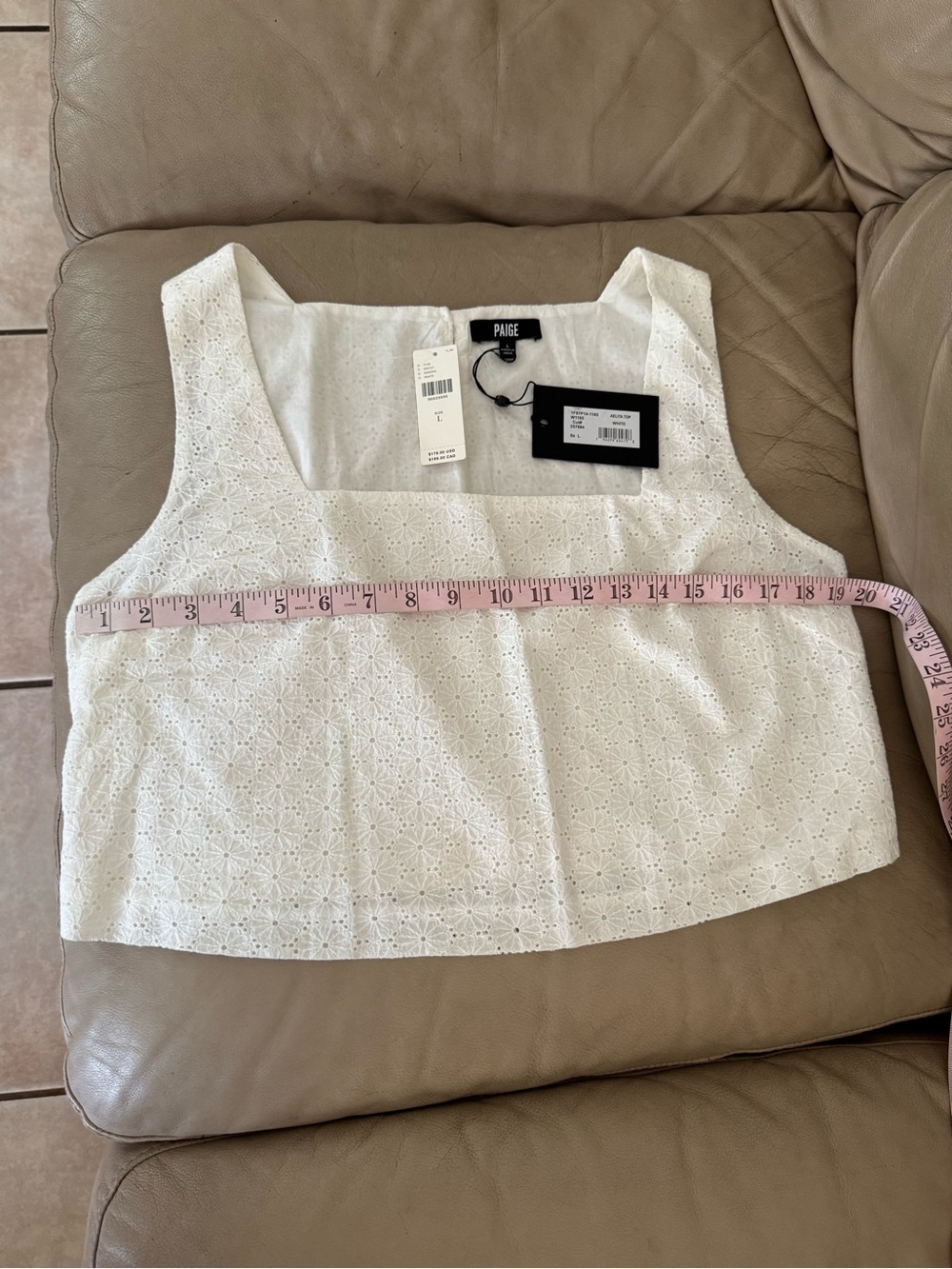 PAIGE White Eyelet Square-Neck Crop Top. Size L. MSRP $179 - Picture 12 of 16